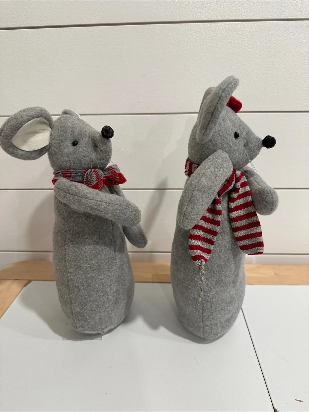 Gray Felt Mouse Pair with Red Accents